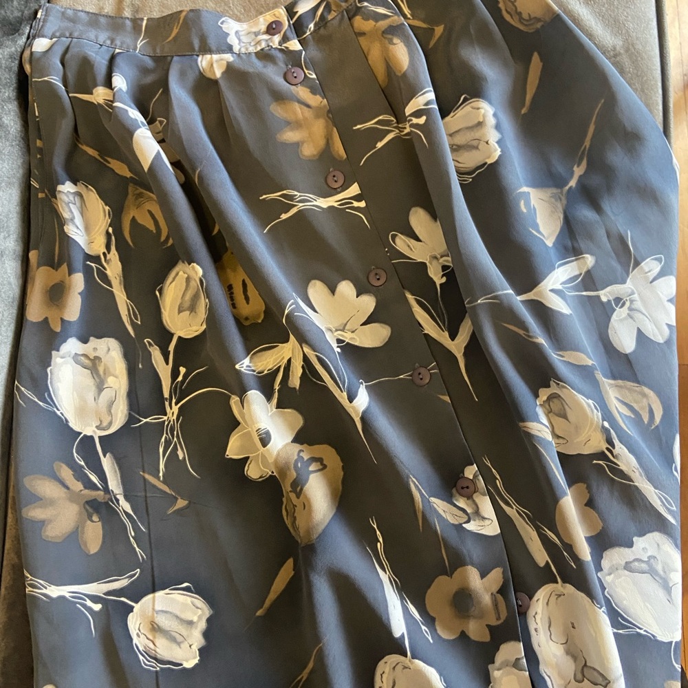 Blue floral button up skirt